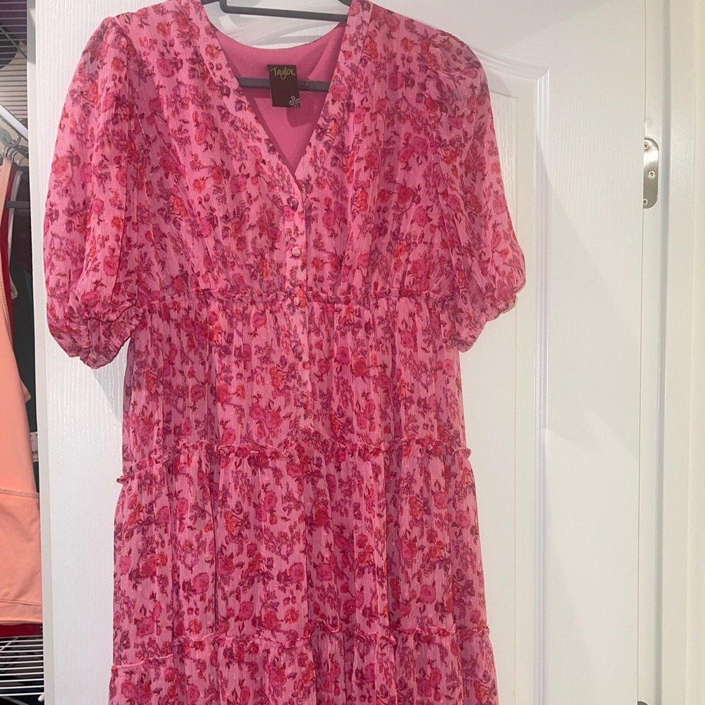 Taylor Pink Floral V-Neck Dress